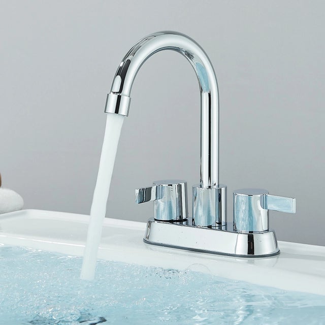 Chrome Bathroom Sink Faucet 3 Holes 4in Centerset Basin Vanity Mixer With Drain For Sale - Image 12 of 12