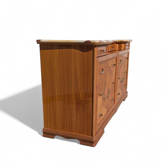 Late 20th Century Postmodern Lacquer Dresser With Faux Marble Top and Neoclassical Inlays For Sale - Image 15 of 18