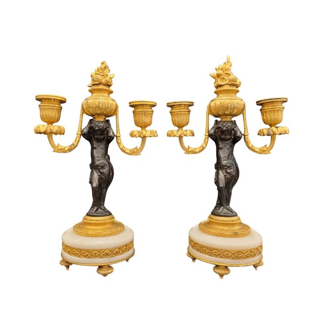 19th Century Putti Candlesticks in Bronze, Ormolu and Marble, France, 1890s, Set of 2 For Sale - Image 17 of 17