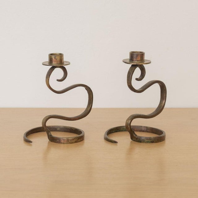 1940s Pair of French Brass Candlesticks For Sale In Los Angeles - Image 6 of 11