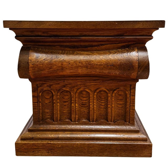 Drexel 1960 Vintage Drexel Guildhall Neoclassical Oak Pedestal End Tables - A Pair For Sale - Image 4 of 17