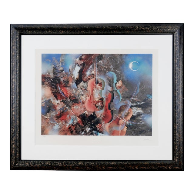 1980 Leonardo Nierman "Musical Nocturne" Artist Hand Signed & Numbered Limited Edition 20/325 Framed & Matted Lithograph For Sale