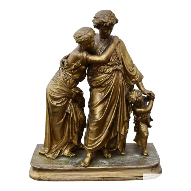 Antique 19thC Neoclassical Gilt Spelter Figural Group Statue Moreau Era For Sale