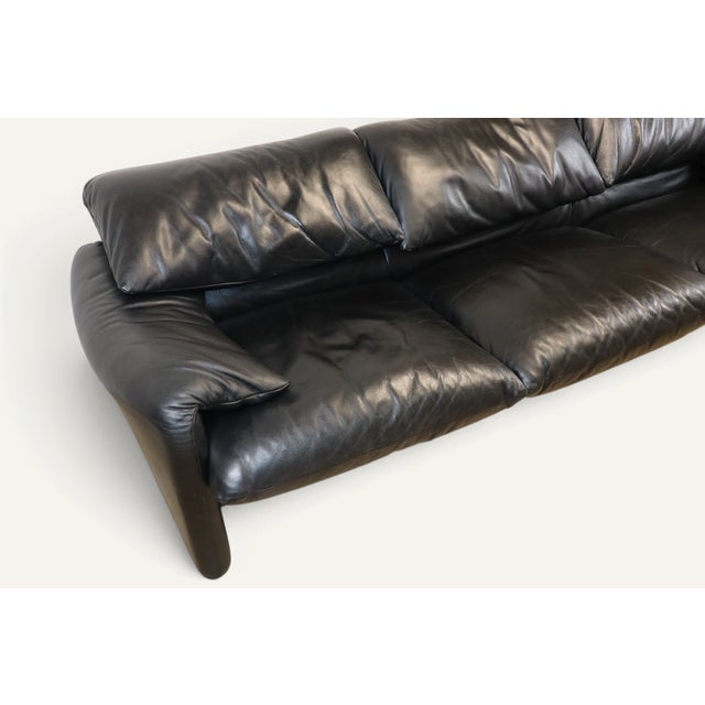Maralunga 3-Seater Sofa in Black Leather by Vico Magistretti for Cassina, 1970s For Sale - Image 6 of 18