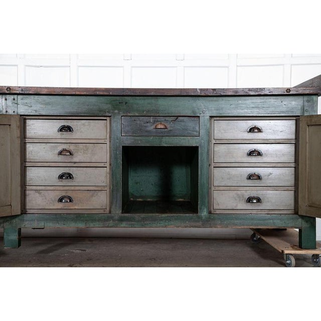 French Painted Pine Work Table Island, 1900 For Sale - Image 9 of 18