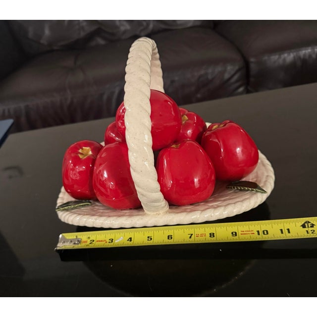 Art Deco 1960s Apple Basket Ceramic Glazed Signed on Bottom Made in Italy 10x9 For Sale - Image 3 of 3