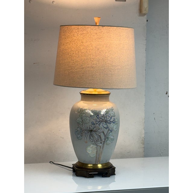 Chinoiserie Floral Ceramic Table Lamp, Late 20th Century For Sale - Image 4 of 12
