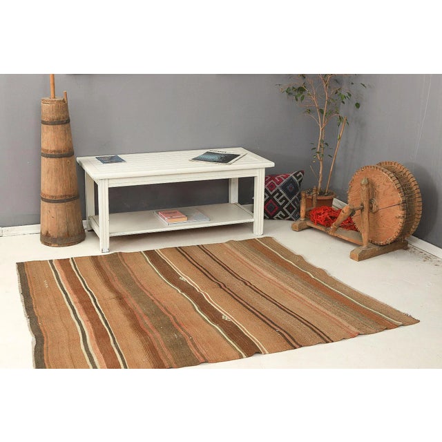 Mid 20th Century Vintage Brown Kars Kilim Rug For Sale In Los Angeles - Image 6 of 7