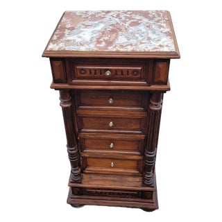 19th Century French Antique Walnut Marble Top Bedside Cabinet Nightstand For Sale