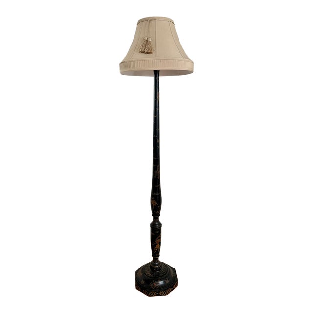 Antique Chinese Wooden Hand-Painted Floor Lamp For Sale