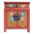 Chinese Oriental Distressed Orange Red Flower End Table Nightstand For Sale