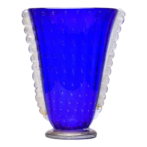 Barovier Vase in Blue Murano Glass With Gold Inclusions and Clear Side Fins