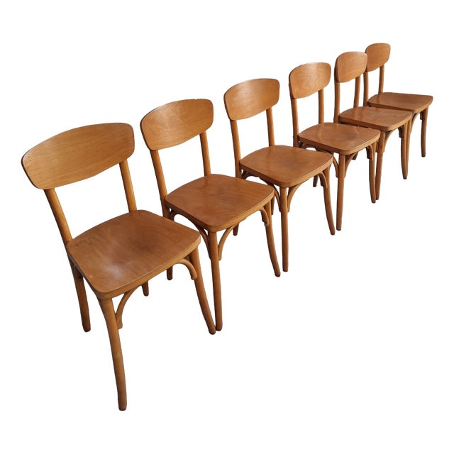 Vintage French Bentwood Bistro Chairs from Luterma, 1950s-1970s, Set of 6 For Sale