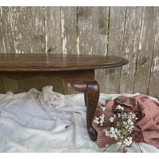 Late 20th Century Broyhill Furniture Solid Oak Rustic French Country Accent Oval Coffee Table ...