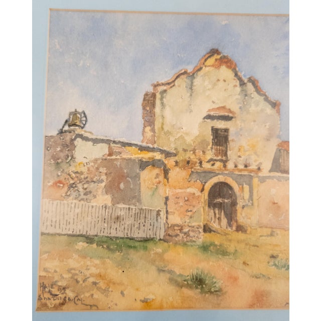 Paper 19th Century American Southwestern Watercolor Painting of San Diego California Mission For Sale - Image 7 of 14