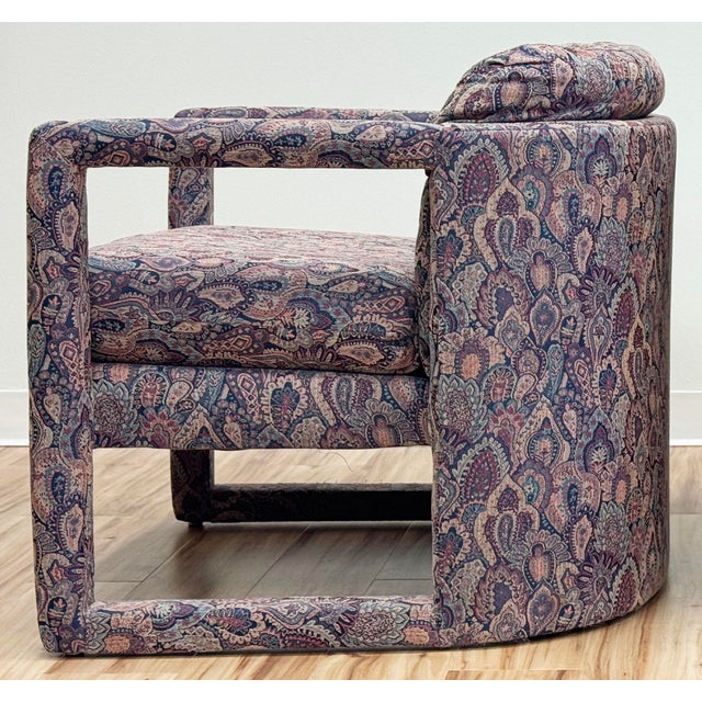 Vintage Damask Upholstery Rounded Back Parsons Chair For Sale - Image 10 of 14