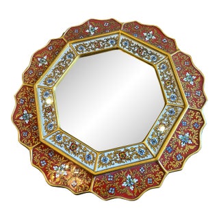 Novica Peruvian Wall Mirror Octagonal W Multicolor Floral Design For Sale
