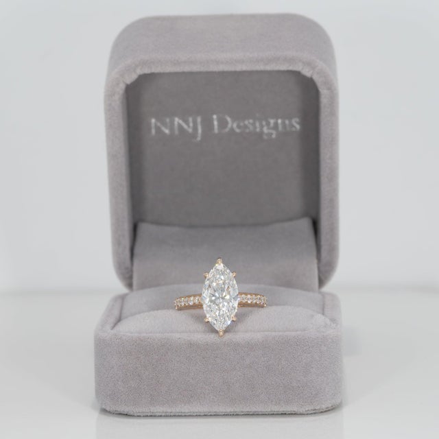 Celine 3Ct Lab-Grown Diamond Ring With Earth-Mined Diamond Accents in Solid 14k Gold, Size 6.75 For Sale - Image 4 of 11