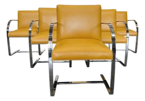 Chrome & Yellow Leather Chairs in the Style of Ludwig Mies Van Der Rohe & Lilly Reich - A Set of 6