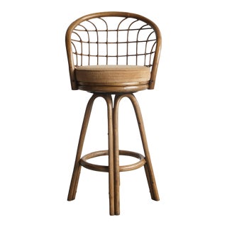 1960s Vintage Natural Rattan Swivel Barstool For Sale