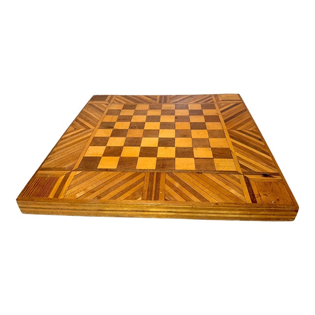 Large High Quality Antique Handmade Wooden Marquetry Gaming Chess Checker Board For Sale