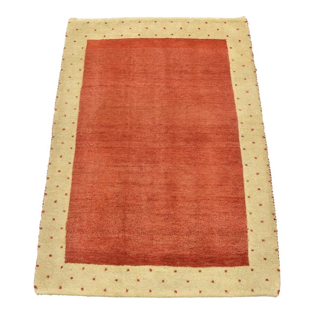 Gabbeh Rug 2’8” X 3’11” Red Wool Contemporary Hand-Knotted Carpet For Sale