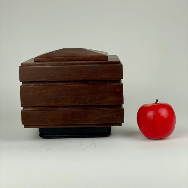Mid-Century Modern 1960s Mid-Century Modern Keepsake Mahogany Wooden Box With Architectural Form Atop an Integrated Black Pedestal Base For Sale - Image 3 of 10