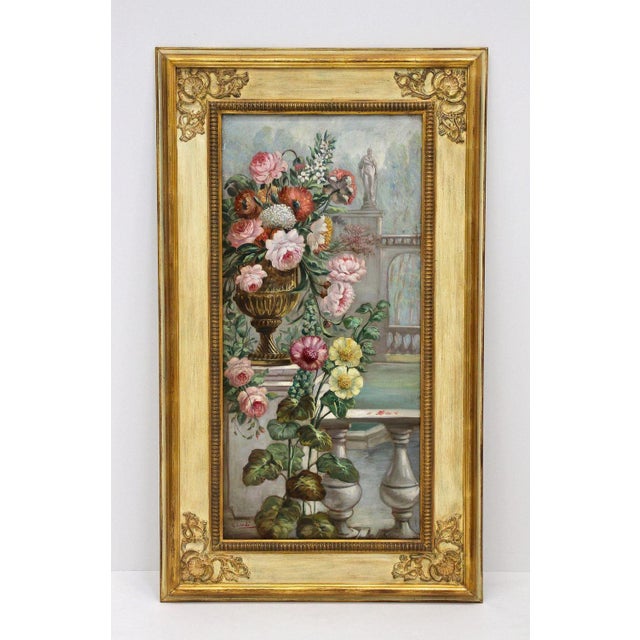Pair of highly decorative, large oil on canvas floral still life paintings by Italian painting artist Vittorio Landi....