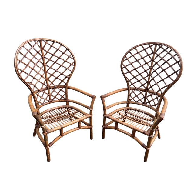 Ficks Reed Late 20th Century Ficks Reed Peacock Fan Back Balloon Rattan Chairs a Pair For Sale - Image 4 of 17