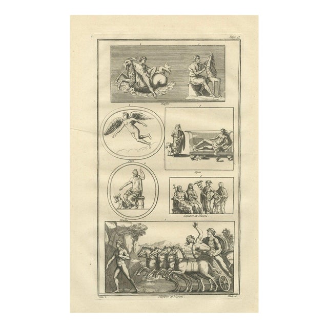 After Bernard de Montfaucon, Apollo, Muses and Mythological Reliefs, 1721, Engraving For Sale