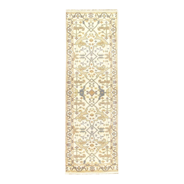 Pasargad DC Ivory Fine Hand Knotted Oushak Runner Rug For Sale