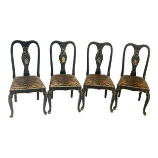 Mackenzie Childs Style 4 Black Lacquer Chairs For Sale