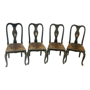 Mackenzie Childs Style 4 Black Lacquer Chairs