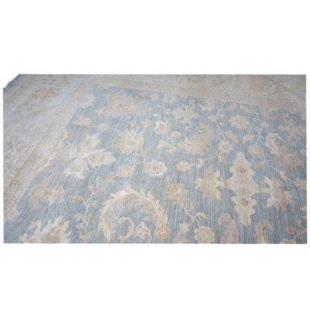 Afghan Oushak Wool 12x15 Blue & Ivory Handmade Area Rug #1142741 For Sale In Houston - Image 6 of 11