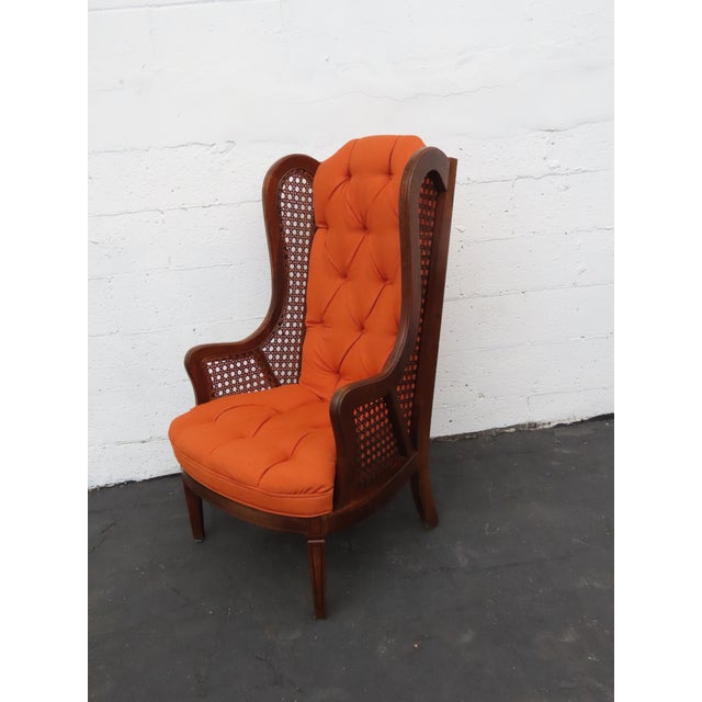 Hollywood Regency Extra Tall Caned Wing Back Livingroom Side Chairs a Pair 6654 For Sale - Image 9 of 17