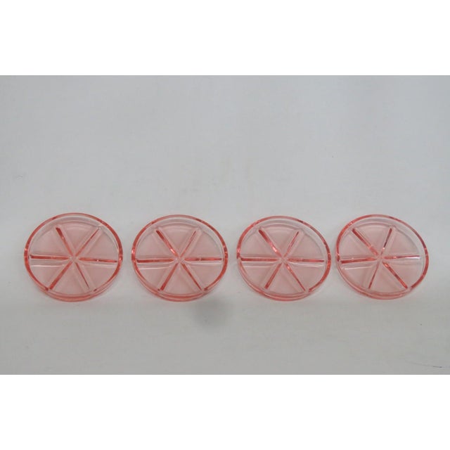 This lovely set of 4 Coasters is made of Depression glass. These beautiful rounded Coasters present a classic vintage...