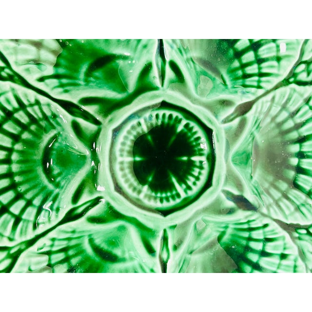 Antique 1920s French Sarreguemines Majolica Green Oyster Plate For Sale - Image 11 of 13