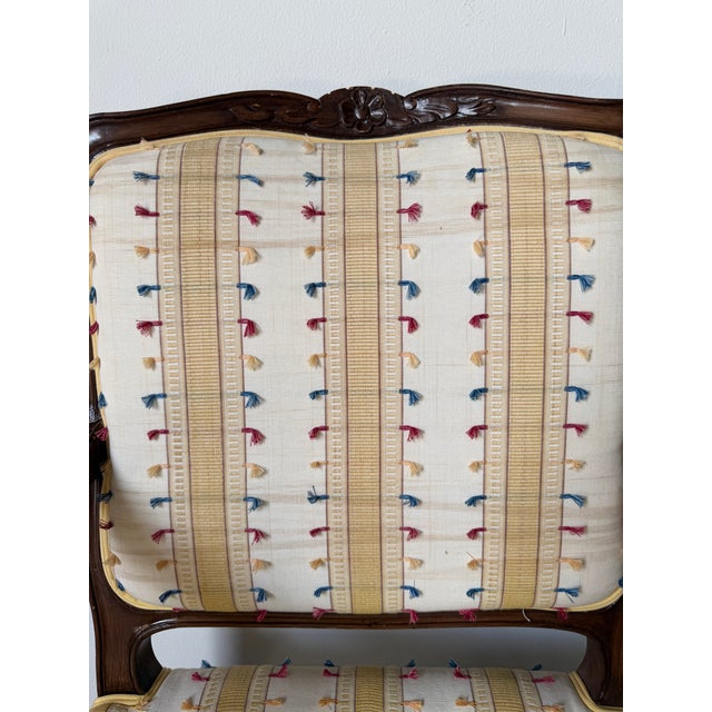 Vintage Louis XV Style French Provincial Walnut Upholstered Armchairs - A Pair For Sale - Image 12 of 17