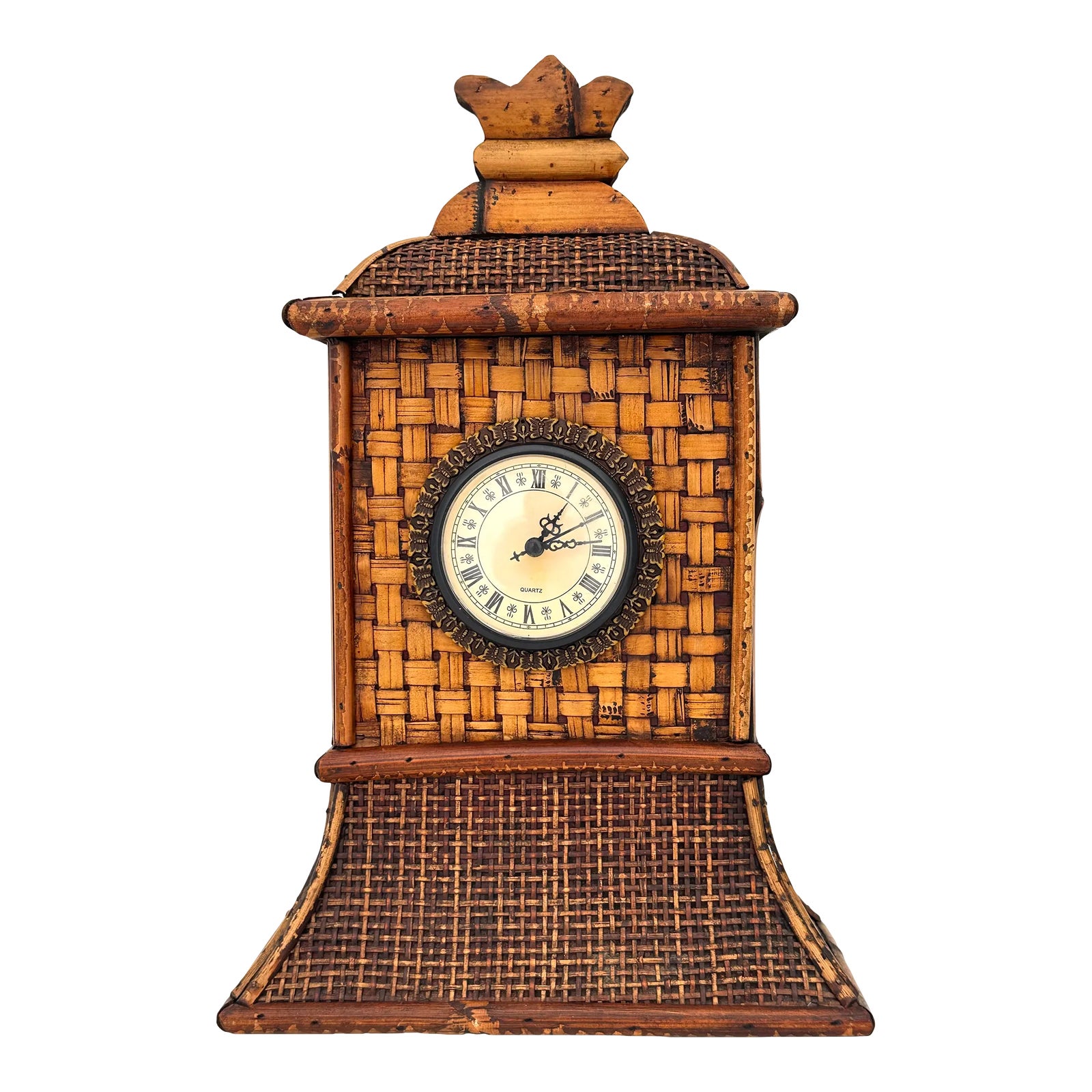 Bamboo and Rattan Mantel Clock | Chairish