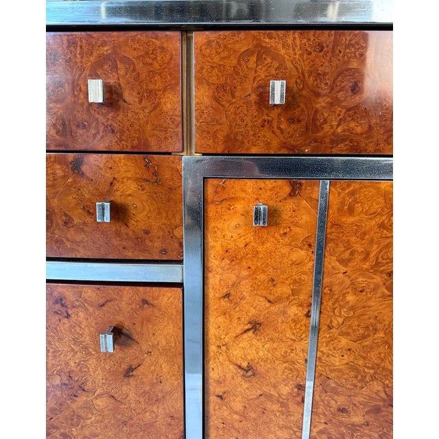 Vintage Brass and Burl Sideboard with Drawers, 1970 For Sale - Image 11 of 14