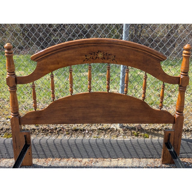 Mid 20th Century Vintage Convertible Queen or Full Size Traditional Style Half Poster Bedframe For Sale - Image 5 of 14