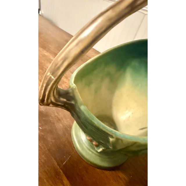 Mid 20th Century Roseville Bushberry Green Art Pottery Basket For Sale - Image 5 of 12