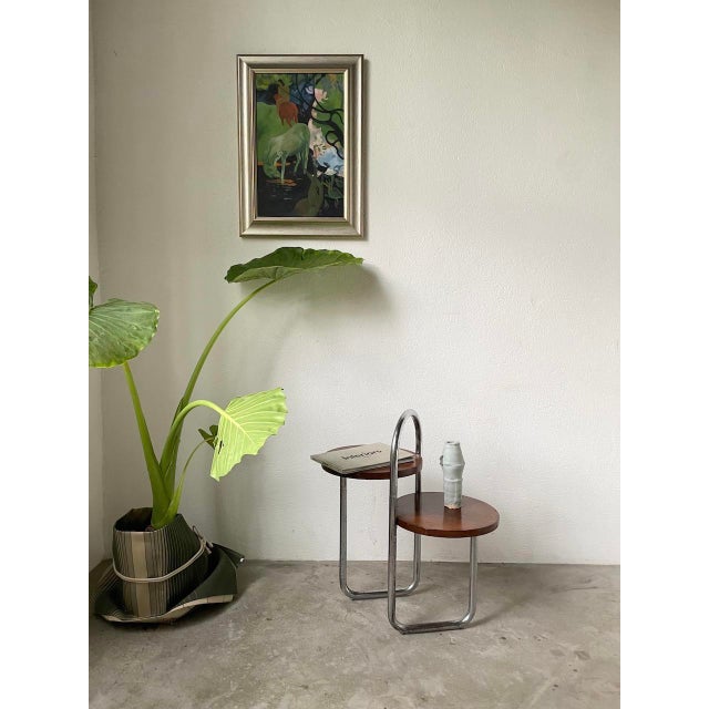 Bauhaus Art Deco Console Stand in Wood and Chrome, 1940s For Sale - Image 3 of 18