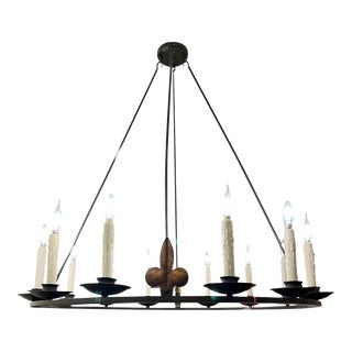 Spanish Colonial Wrought Iron 12 Lite Chandelier by Randy Esada Designs For Sale