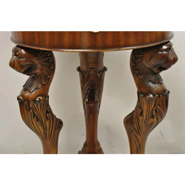 Maitland Smith Regency Style Mahogany Carved Lion Leather Base Cellarete Planter For Sale - Image 4 of 12