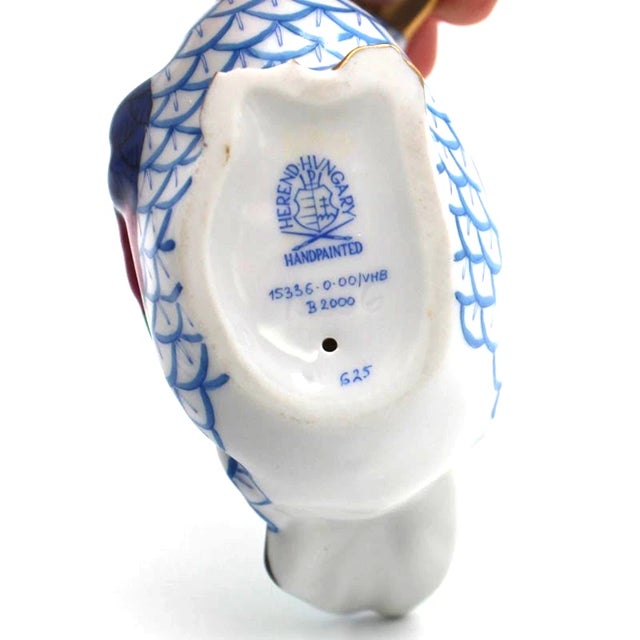 Herend Vintage MCM Herend Porcelain Blue Fishnet Mallard Duck Figurine For Sale - Image 4 of 4