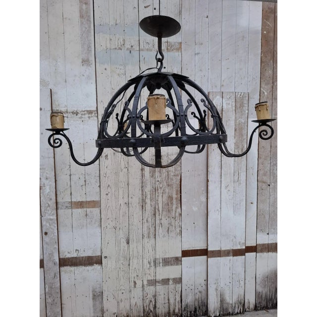 Early 20th Century Art Deco Dutch Wrought Iron Chandelier in the style of Amsterdam School For Sale - Image 5 of 16