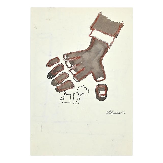 Mino Maccari, Hand, Original Mixed Media Drawing, Mid 20th-Century For Sale