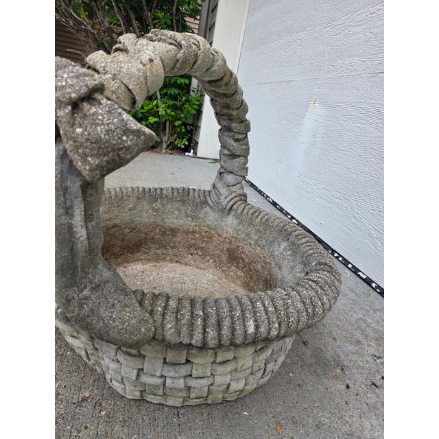 Vintage Cement Garden Planter Basket For Sale - Image 9 of 13