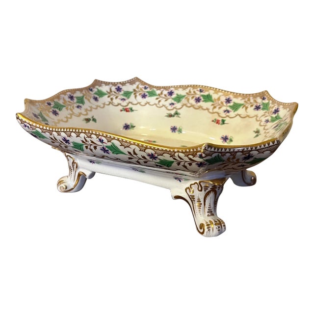 Antique Early 19th Century English Sprig Porcelain Footed Compote Bowl For Sale